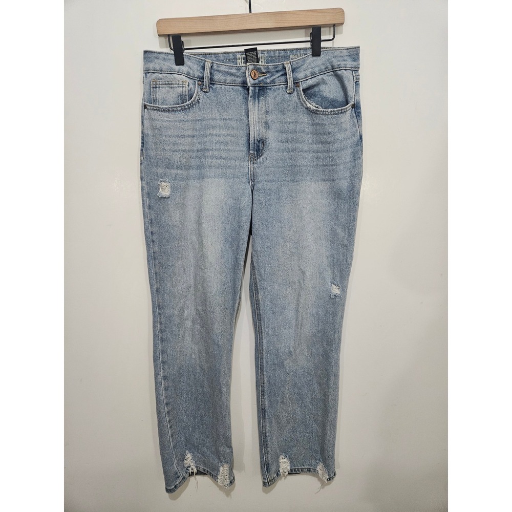 Rewash High Rise Distressed Straight Leg Jeans Light Wash Blue Size 11/30